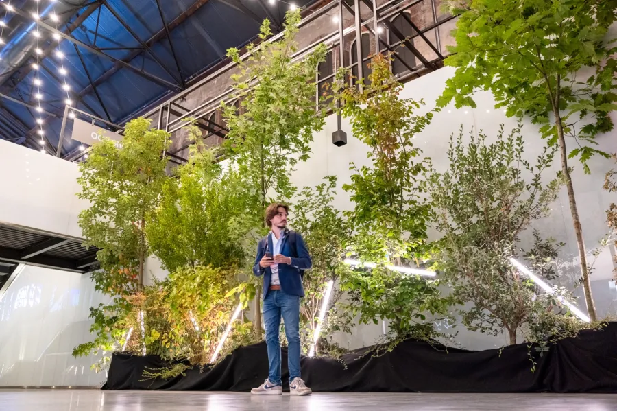 Allestimento di alberi all'interno dell'Italian Teck Week 2024